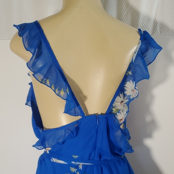 ASOS DESIGN Blue Floral Print Ruffle Maxi Dress Size 12 - Picture 9 of 14